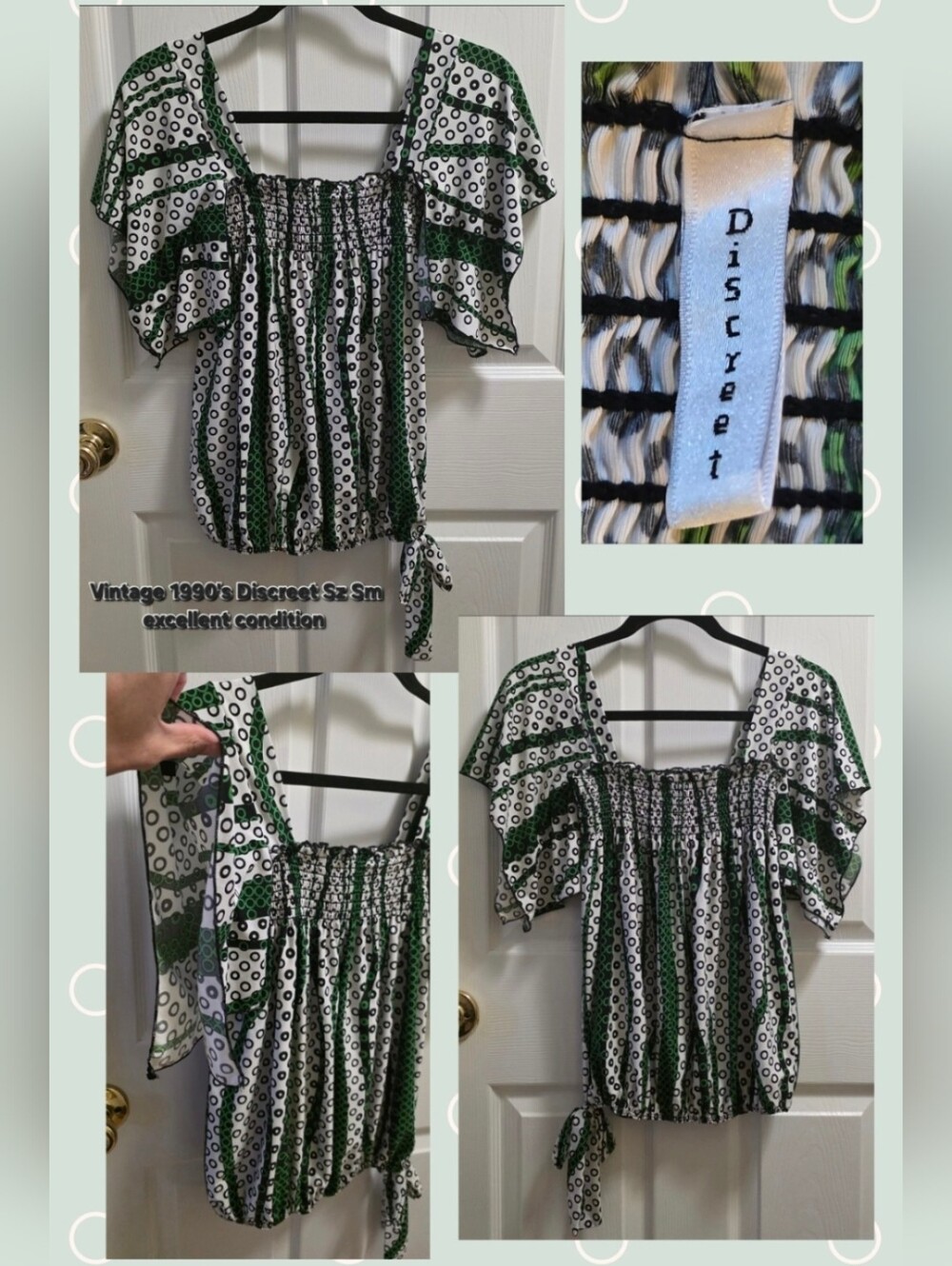 Vintage 1990s Discreet geometric blouse with side tie Sz Sm like-new condition!